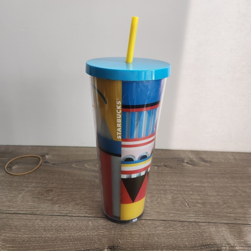 Starbucks Abstract Geometric Picasso Cold Cup Tumbler Venti 24 Oz Lid Straw READ